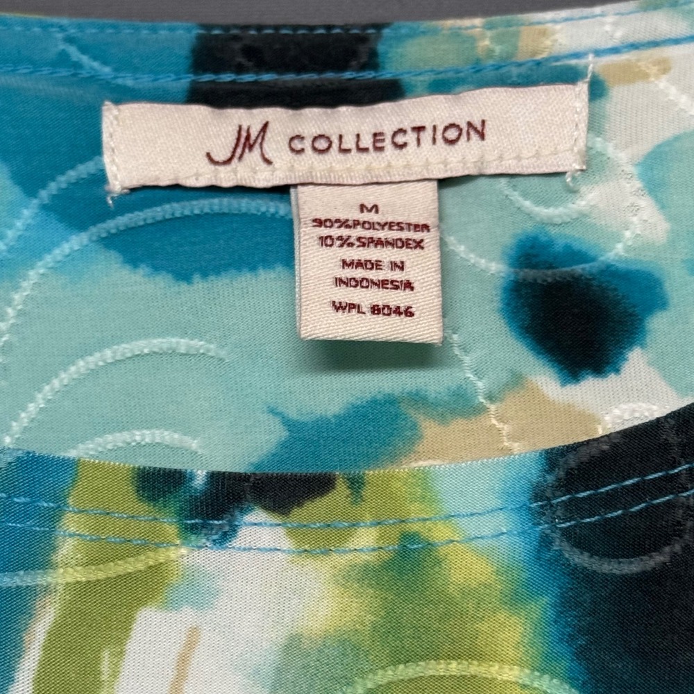 JM Collection Womens Medium Blue Green Watercolor Floral Textured 3/4 Sleeve Top - Picture 4 of 4